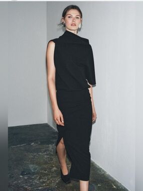 Zara Black Asymmetrical One-Shoulder Dress